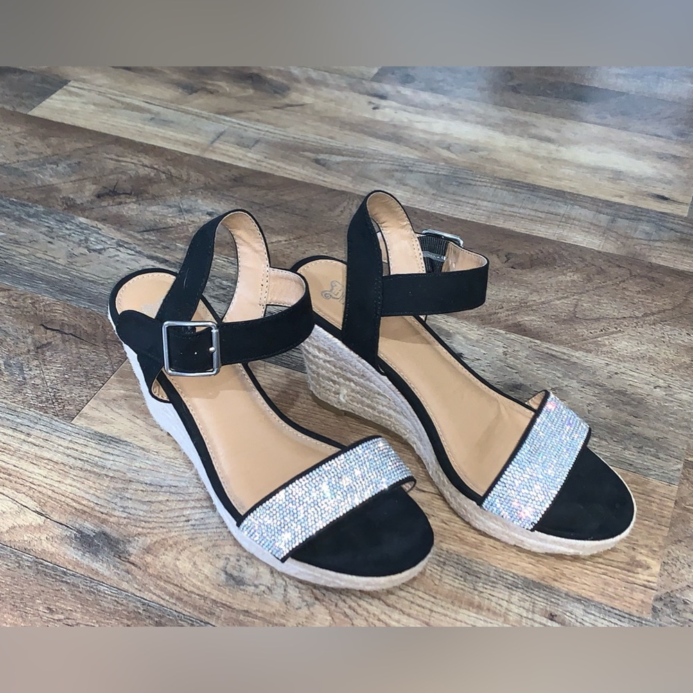 Brash black sequins wedge heeled sandals size 8